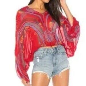 Free People Size M Beneath The Sea Top Red Floral